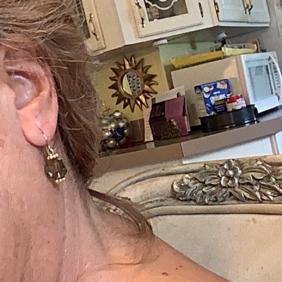 Vintage glass ball earrings pierced brown see-through gold balls - Picture 3 of 4